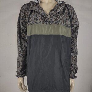 RVCA black animal print camouflage hooded windbreaker rain jacket ladies Medium